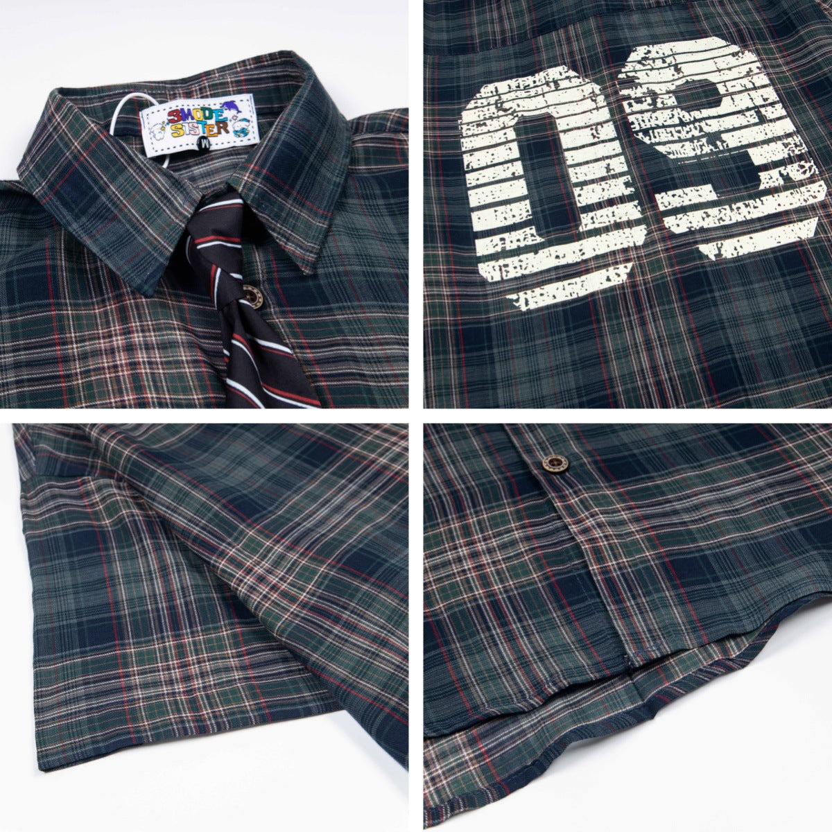 Retro College Plaid Shirt with Tie for Men & Women