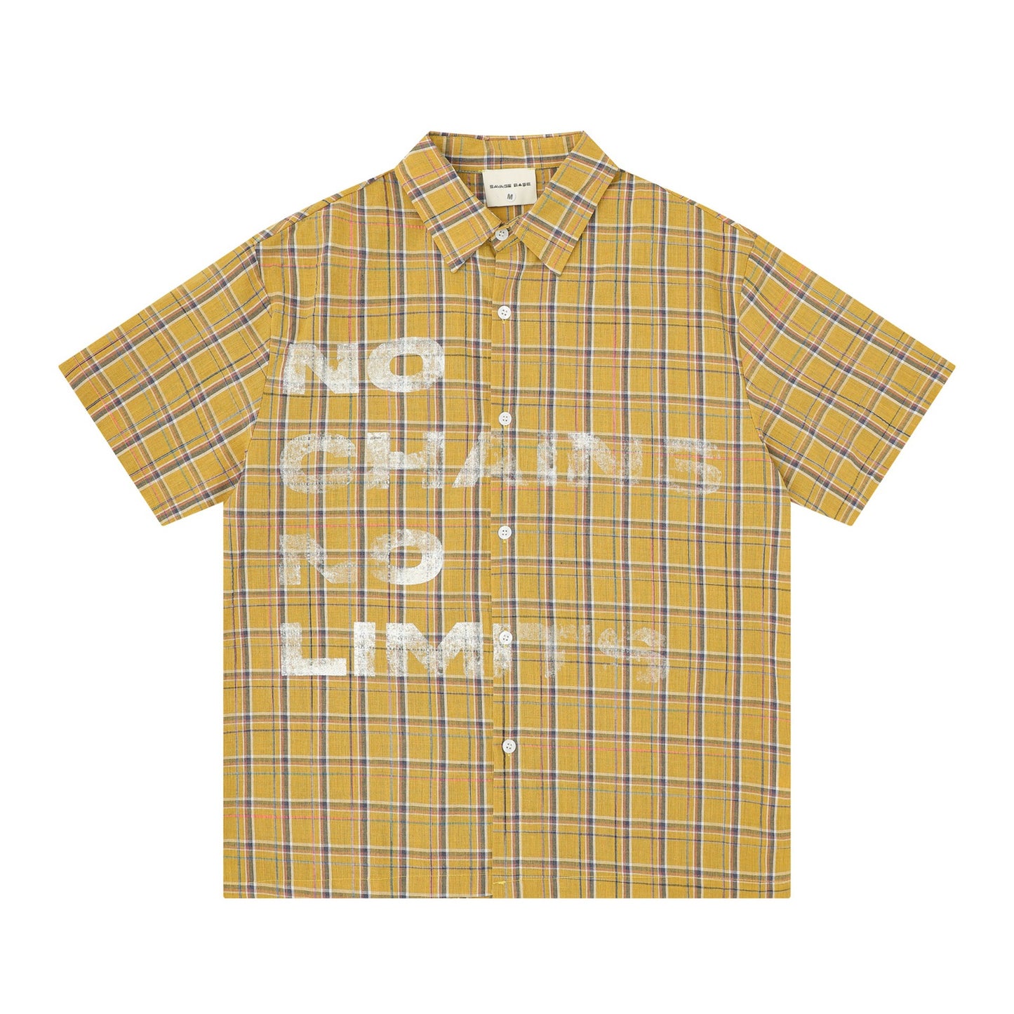 Letter Printed Short Sleeved Shirt — Harajuku Style Plaid Cotton Shirt