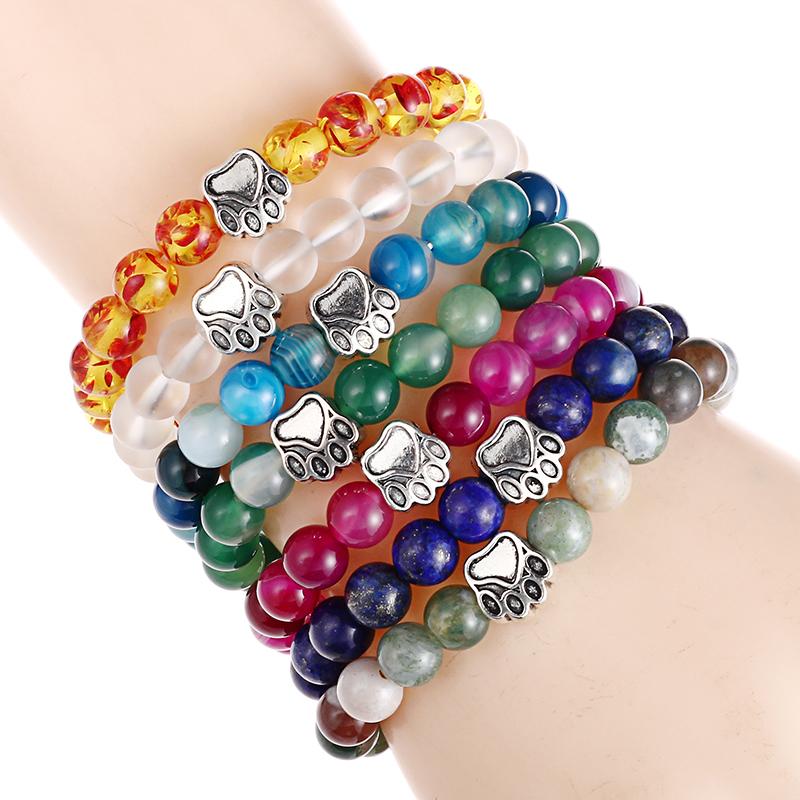 Dog Paw Natural Stone Bead Yoga Bracelet