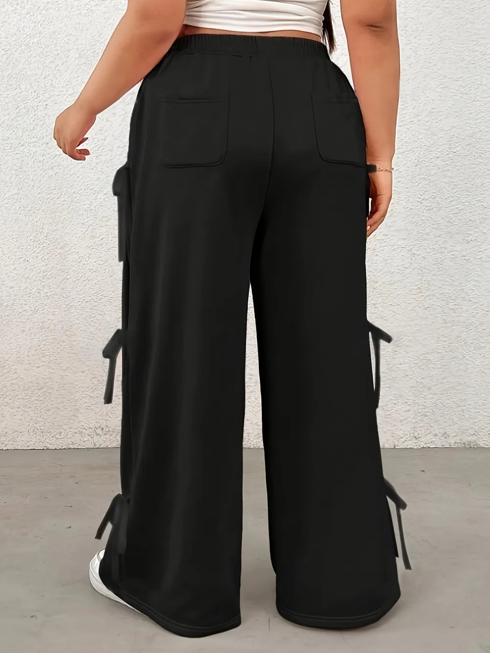 Plus Size Bow Elastic Waist Wide Leg Pants for Playful Style