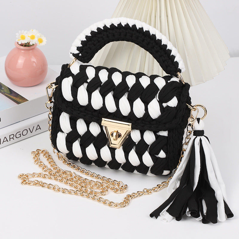 Harajuku Chic Hand-Woven Crossbody Bag with Chain