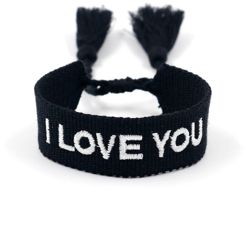 Embroidered Logo Woven Tassel Couple Wrist Strap Bracelets