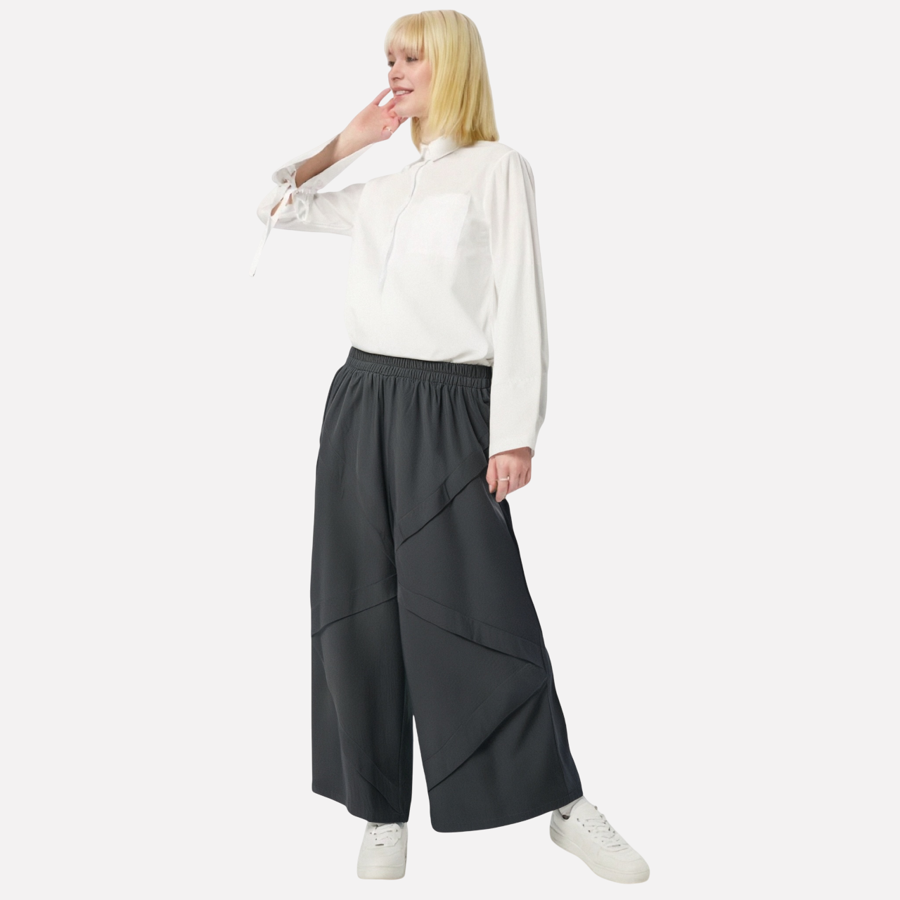 Playful Splicing High Waisted Wide Leg Pants