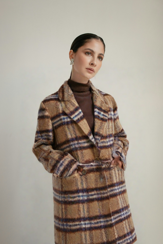 Playful Plaid Woolen Coat for Women - Harajuku Style