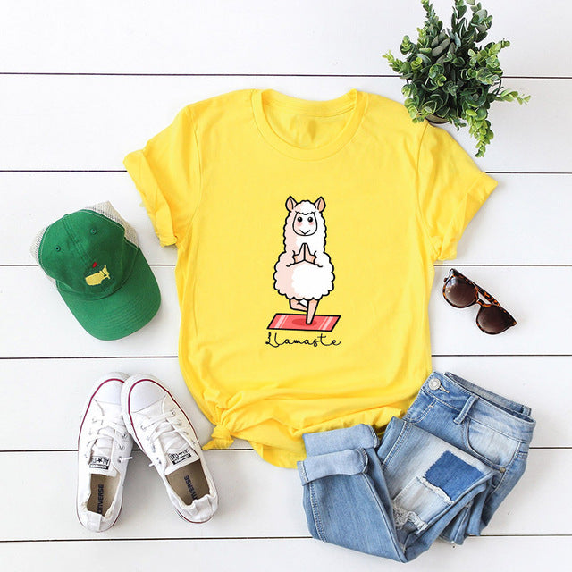 Summer Cotton T-Shirt for Women Plus Size 5XL White Cute Cartoon Sheep Graphic Tee