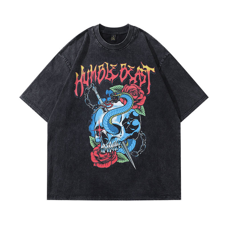 Men's Retro Rock Print T-Shirt - American Punk Style
