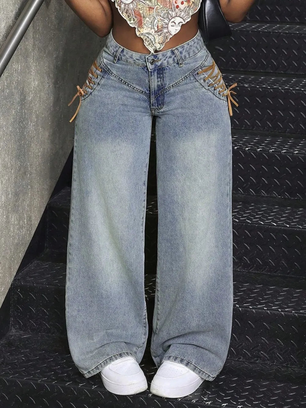 Harajuku Lace-Up Wide Leg Jeans