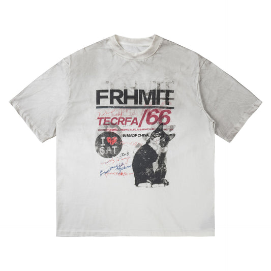Playful Cartoon Cat Print T-Shirt