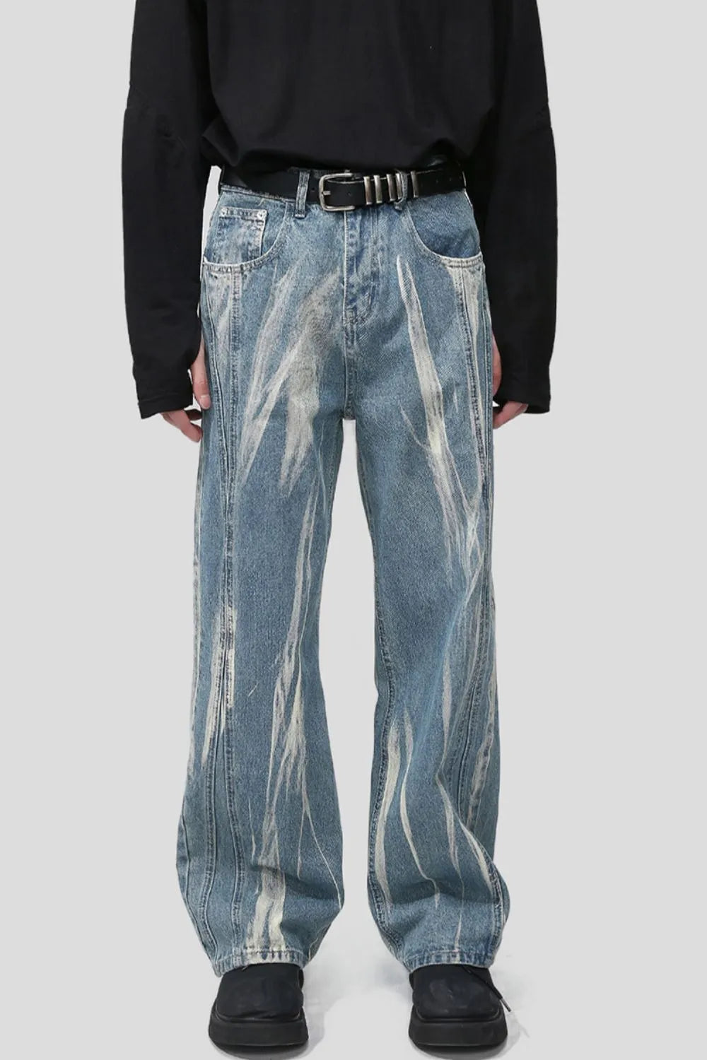 Harajuku Style Playful Wide Leg Men's Jeans with Pockets