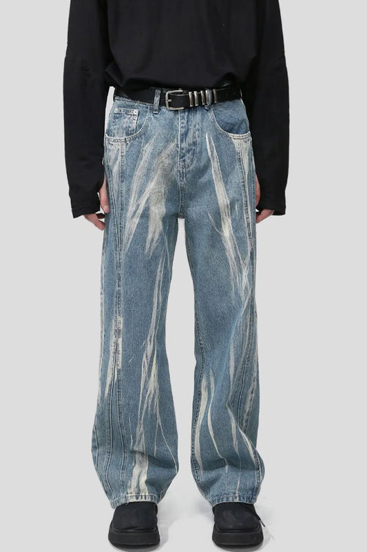 Harajuku Style Playful Wide Leg Men's Jeans with Pockets