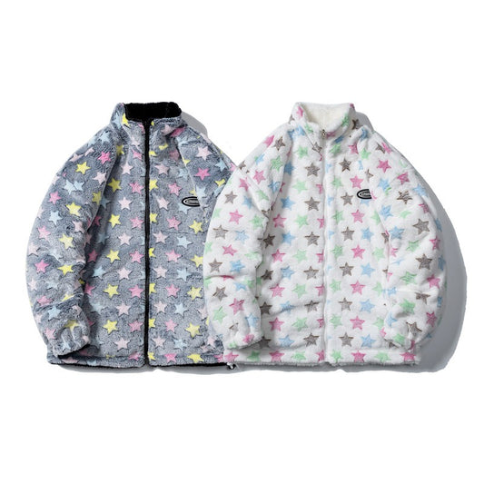 Reversible Fluffy Coat - Vintage Harajuku Streetwear