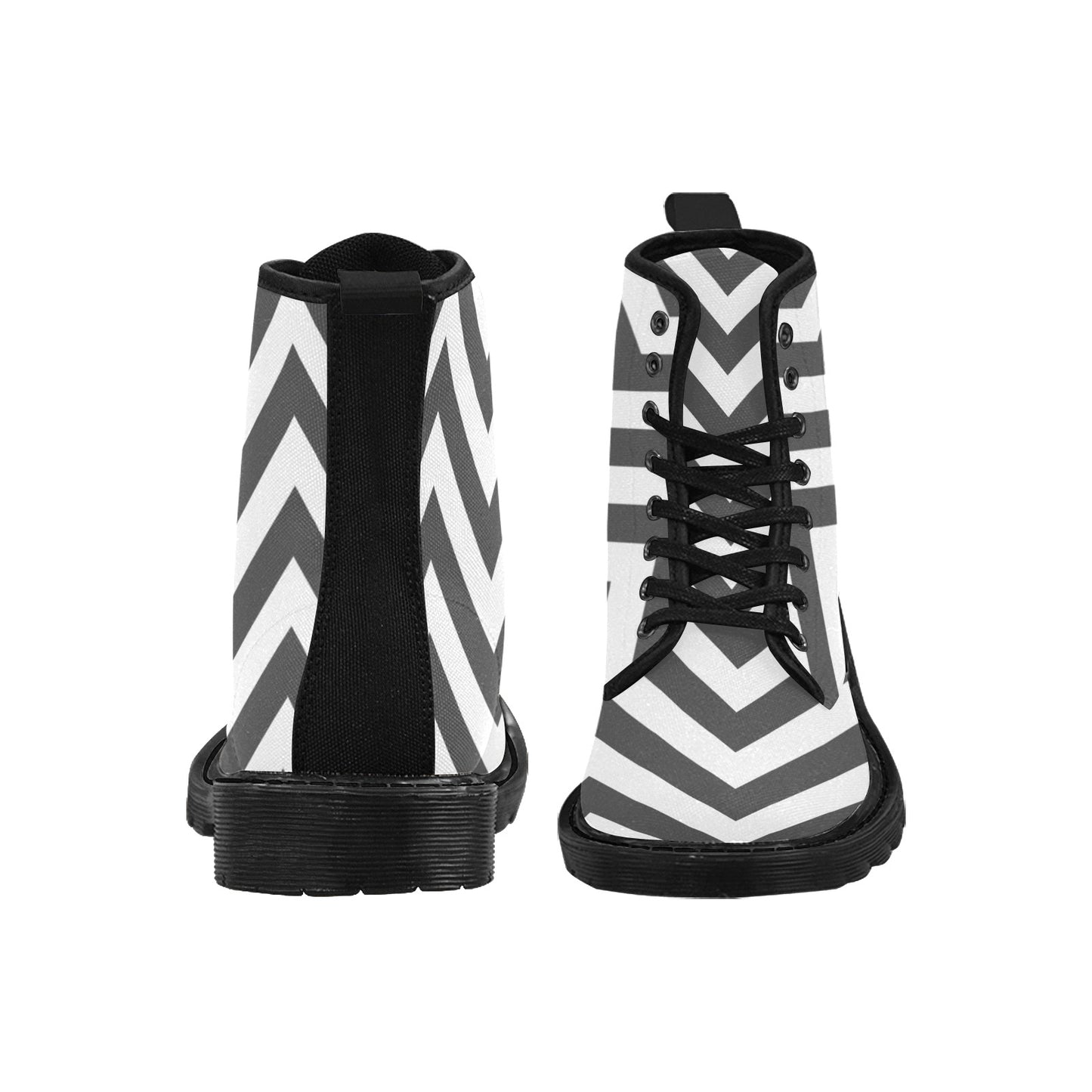 Dark Gray & White Zig Zag Women's Lace Up Canvas Boots