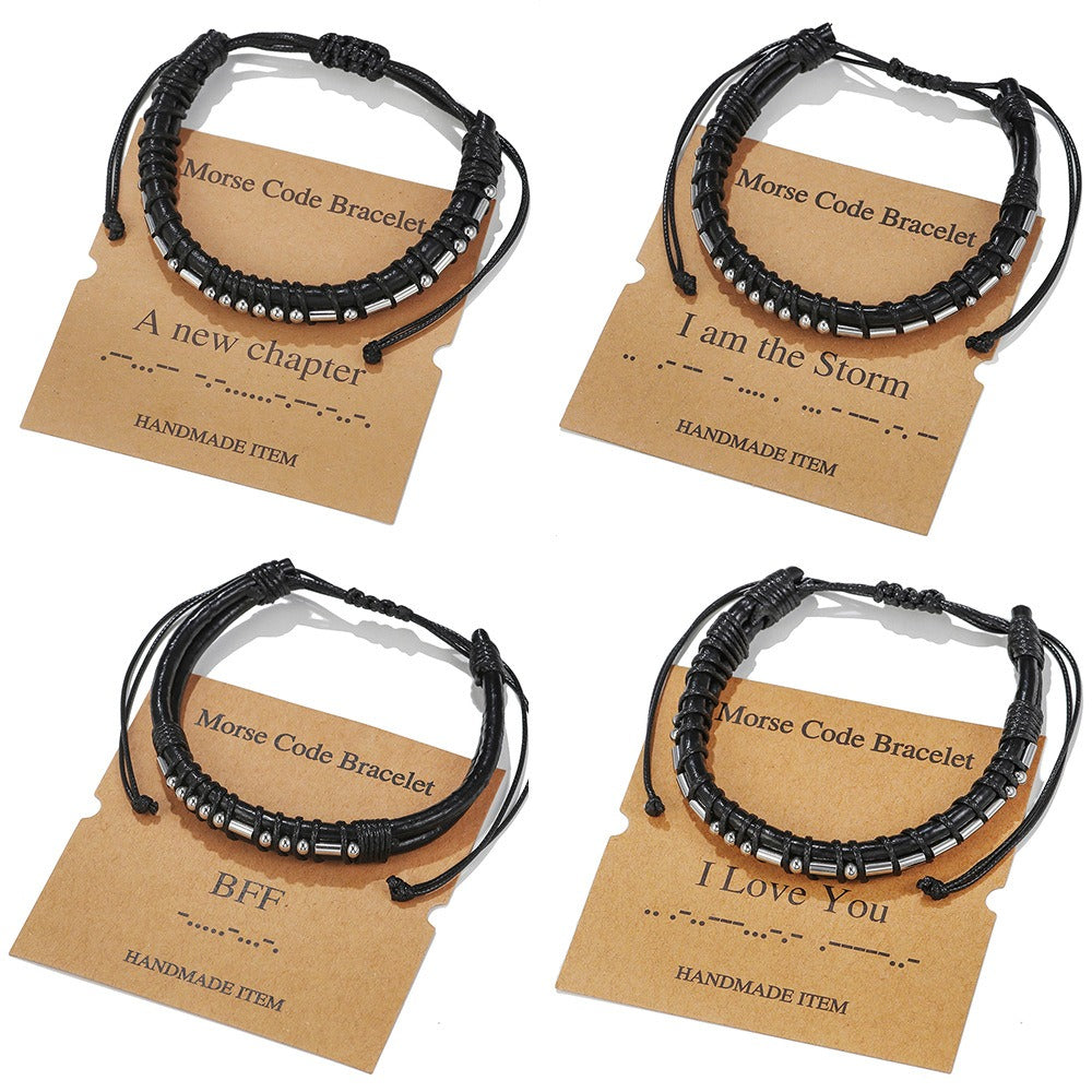 Harajuku Style Leather & Stainless Steel Alphanumeric Couple Bracelet