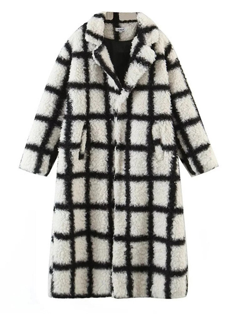 Harajuku Style Women's Black and White Large Plaid Overcoat