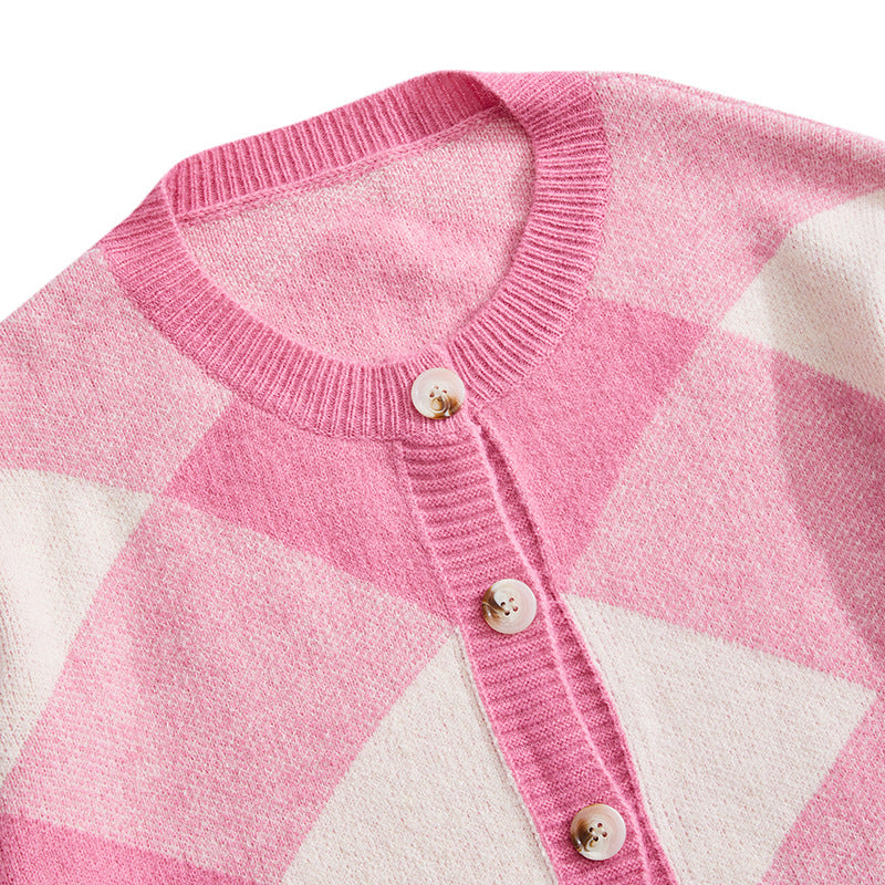 Playful Checker Pattern Cardigan for Women