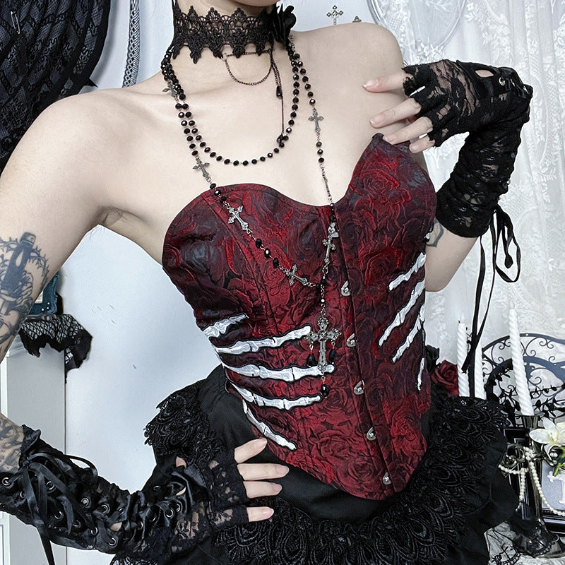Embroidered Corset Gothic-Style Court Retro Jacquard Top