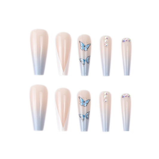 V-Shaped Blue Butterfly Nail Patch - Harajuku Style