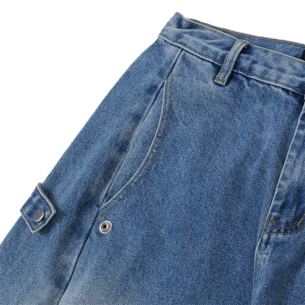 Harajuku Style Arc-Shaped Wide-Leg Denim Trousers