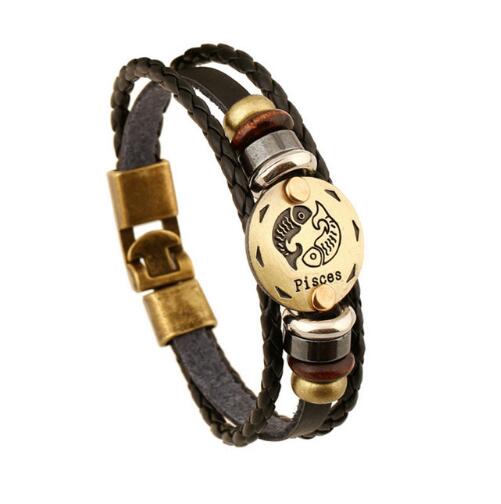 Zodiac Signs Bracelet with Bronze Alloy Buckles