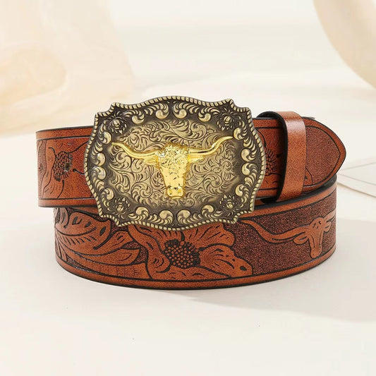 Harajuku Style Cowboy Belt with Bull Head Buckle
