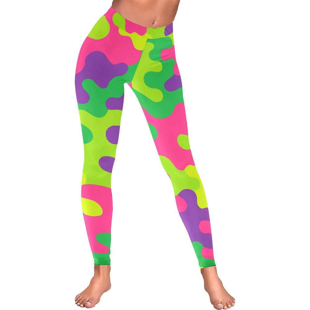Neon Rainbow Camo Women's All-Over Low Rise Leggings