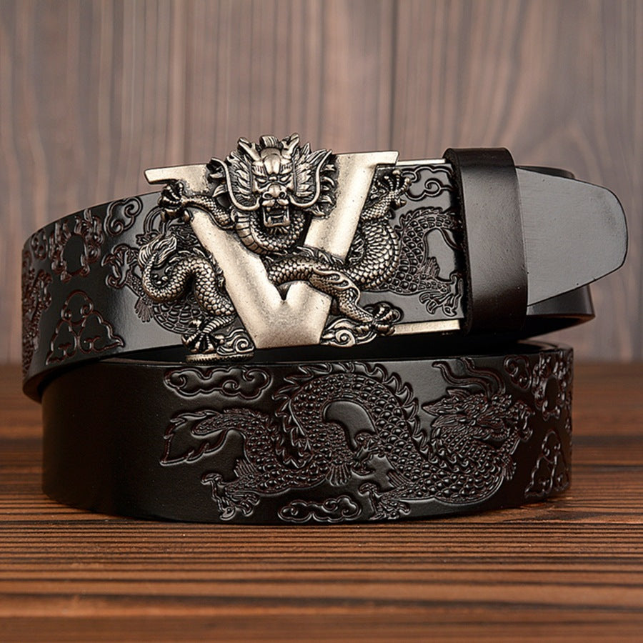 Harajuku Style Male Chinese Dragon Belt - Genuine Leather