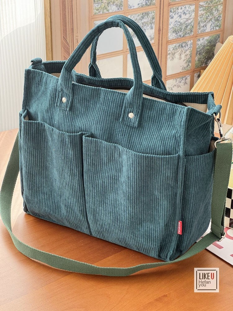 Thick Corduroy Multi-Pocket Commuter Tote