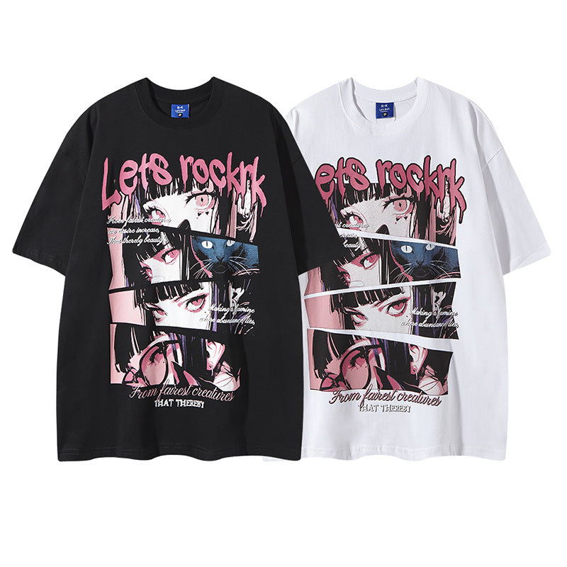 Comic Girl Print Loose Fit T-Shirt for Men