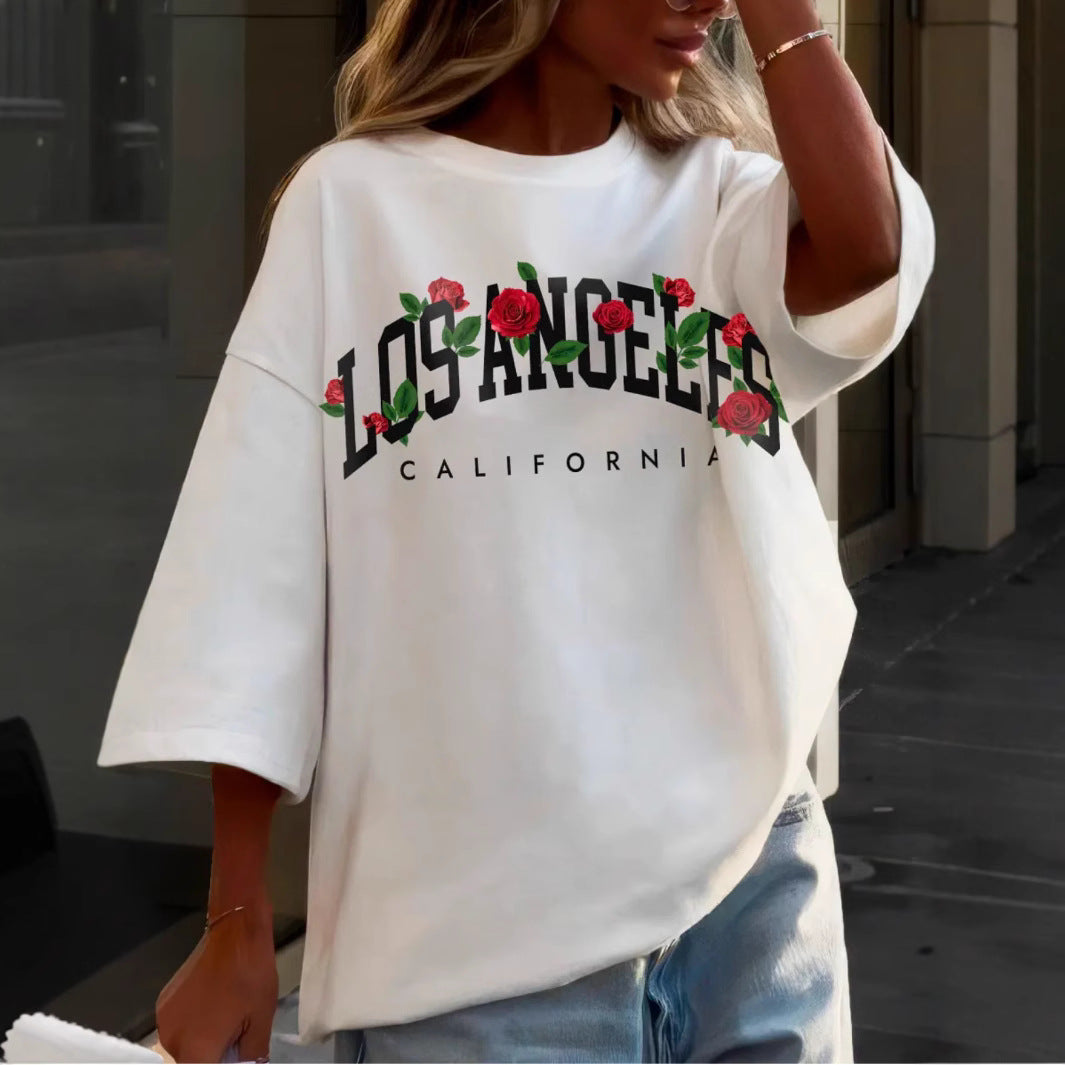 Harajuku Short-Sleeved Letter Print Round Neck T-Shirt — Unisex Cotton Loose Fit