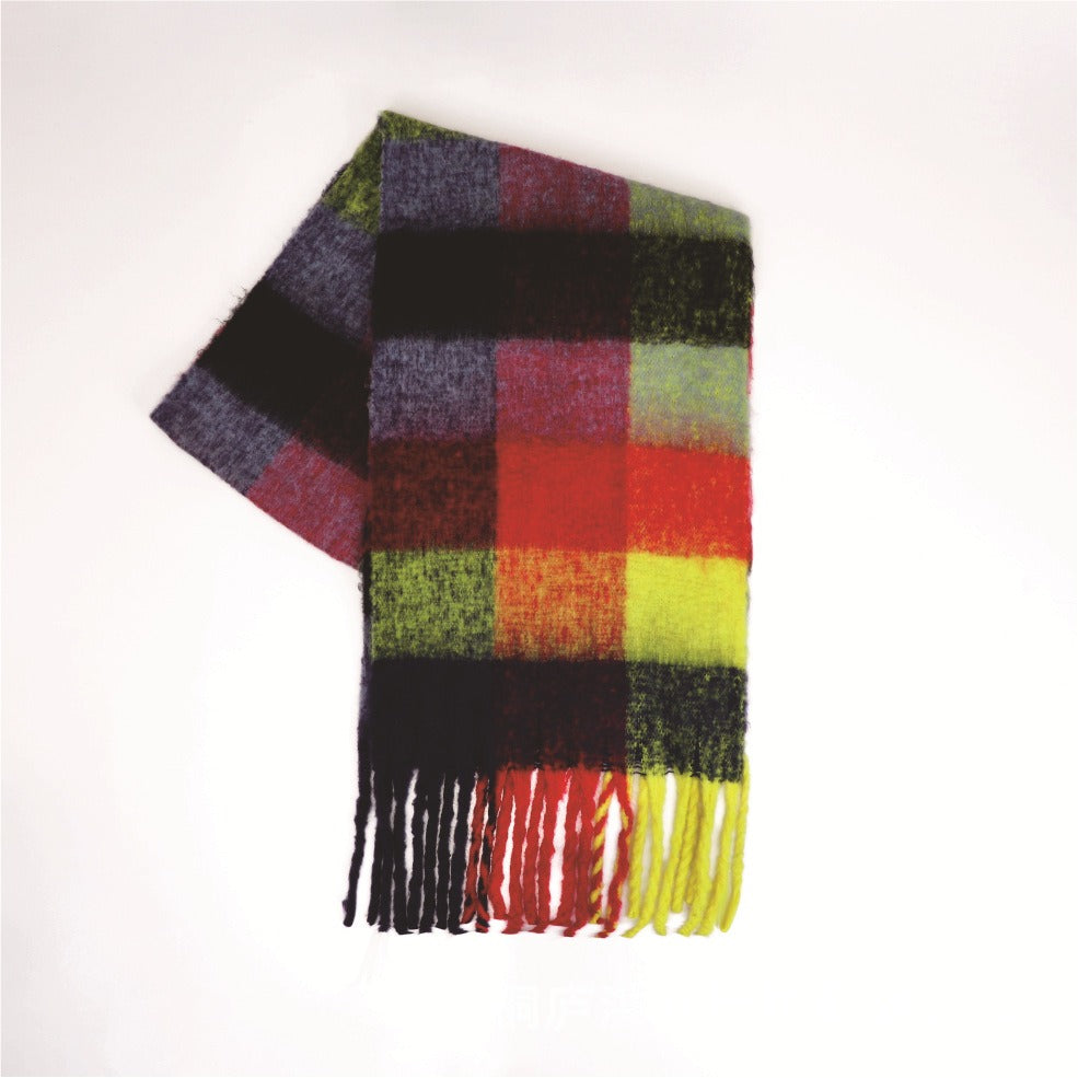 Rainbow Plaid Tassel Scarf for Autumn & Winter
