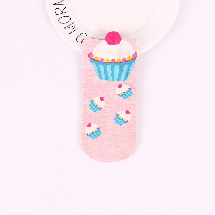 Kawaii Cupcake Ankle Socks - 5 Pairs Women’s Cotton Socks