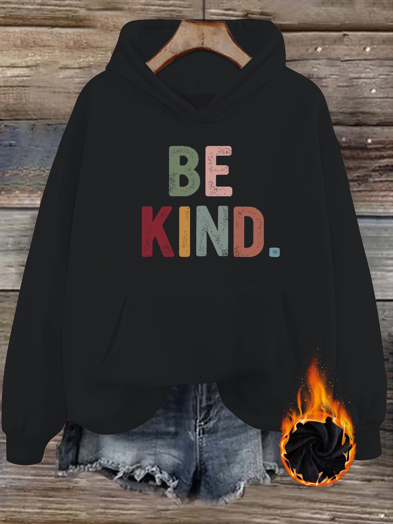 Hooded Long Sleeve Fleece Hoodie with Kangaroo Pocket