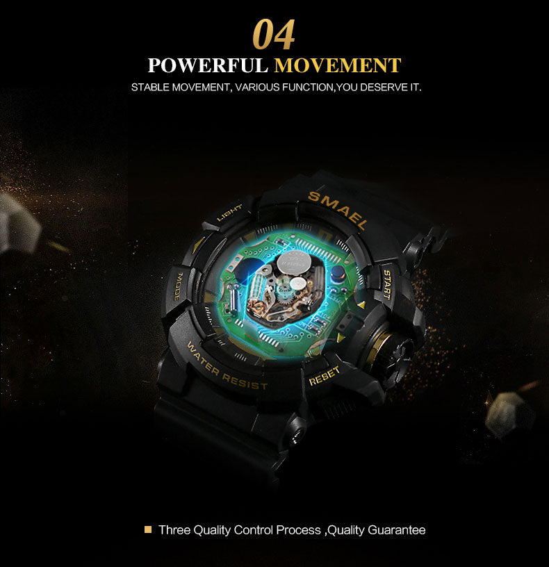 Men's Military Sports Watch - Dual Display Waterproof LED