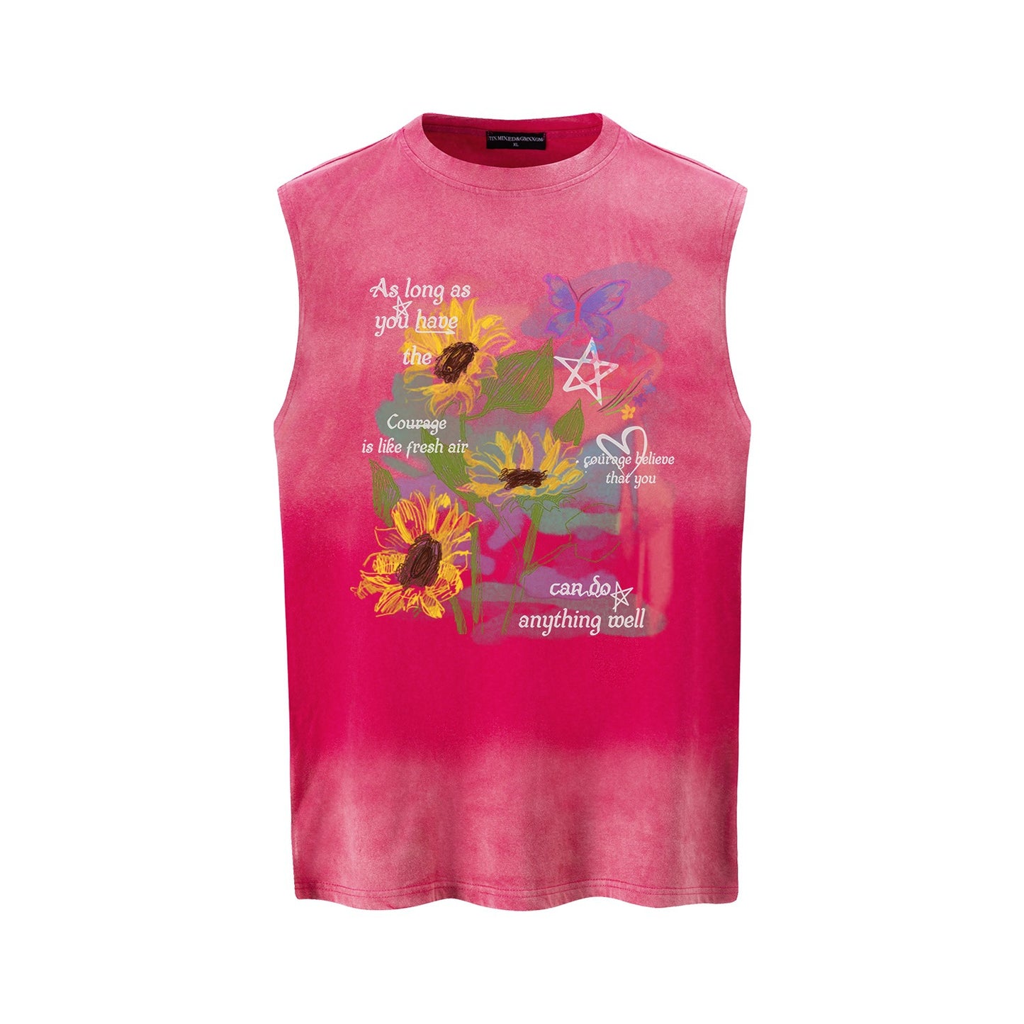 Sunflower Graffiti Vest — Harajuku Style Loose-Fit Cotton Vest (Black / Pink)