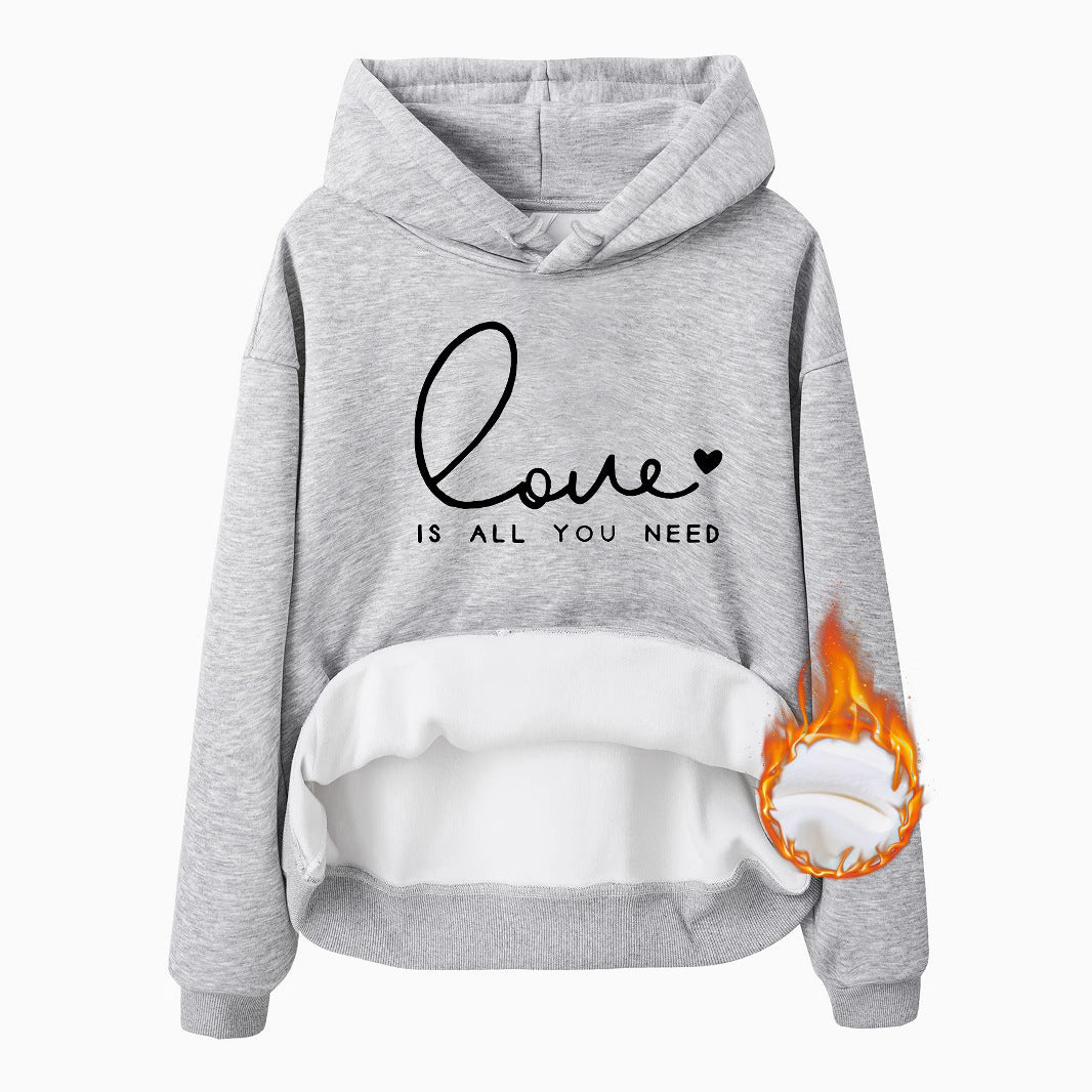 Hooded Long Sleeve Fleece Hoodie Top with IS ALL Print