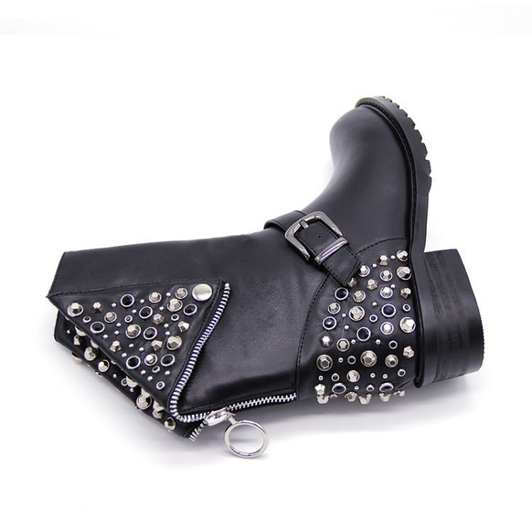 Rivet Punk Women's Leather Boots and Shoes