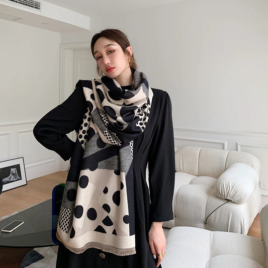 Harajuku Style Luxury Winter Scarf - Soft Cashmere Dot Print