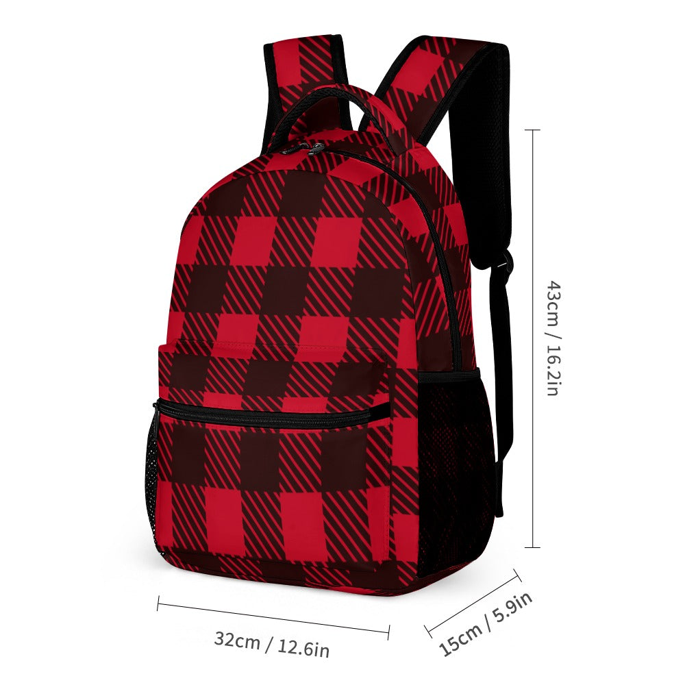 Red Black Lumberjack Three Piece Backpack Bag Set Combination