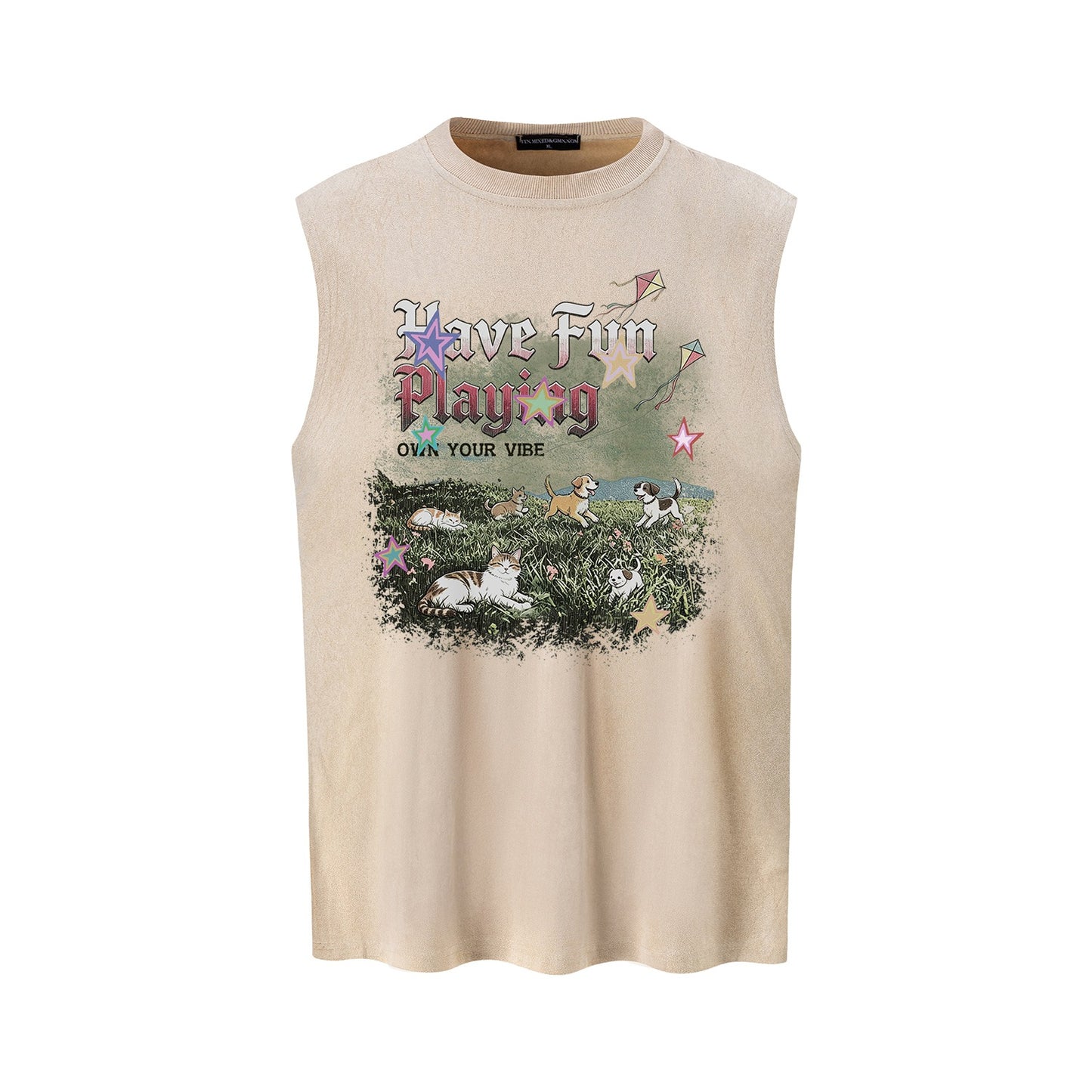 Make Old Cat & Dog Printed Vest — Harajuku Vintage Streetwear Tank