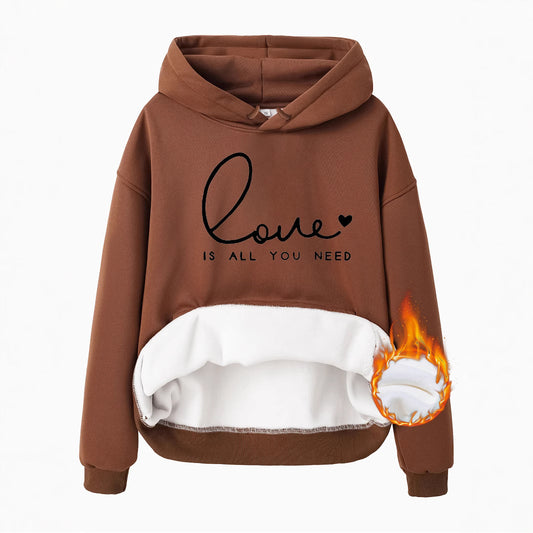 Hooded Long Sleeve Fleece Hoodie Top with IS ALL Print