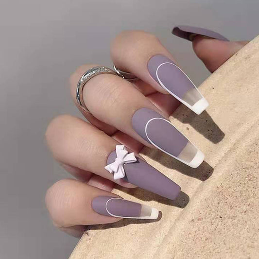 Harajuku Purple Bow Rattan Nail Patch Set