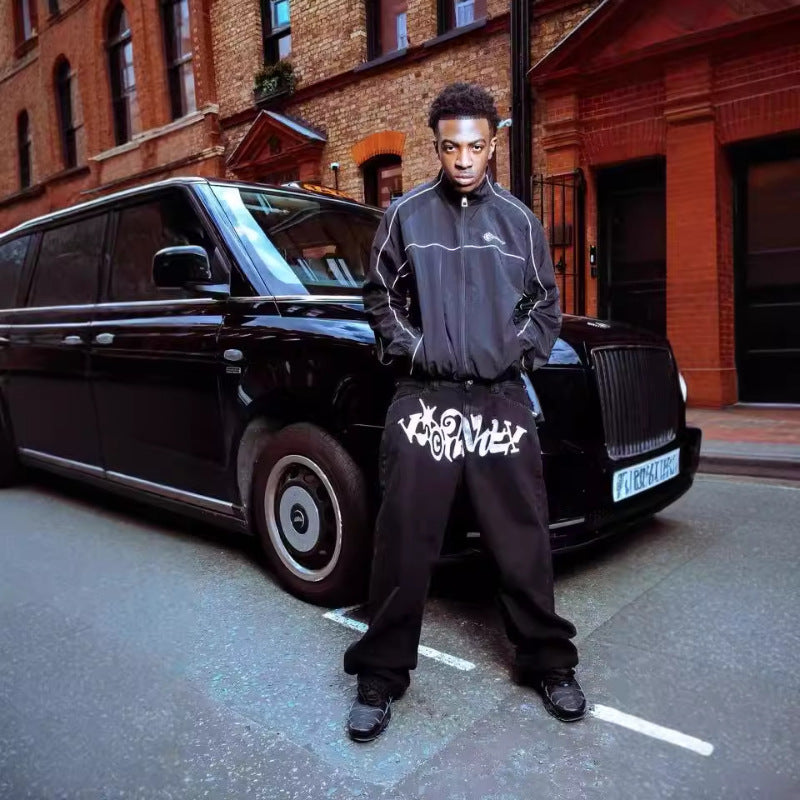 Playful Letter Printed Jeans for Men