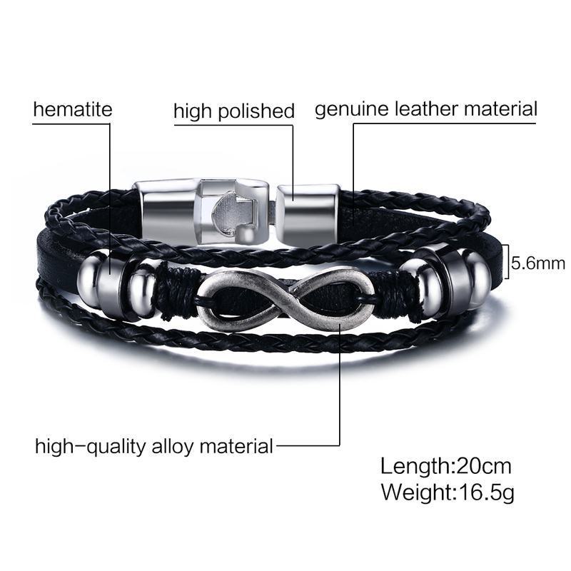 Harajuku Style Black Leather Infinity Men Bracelet