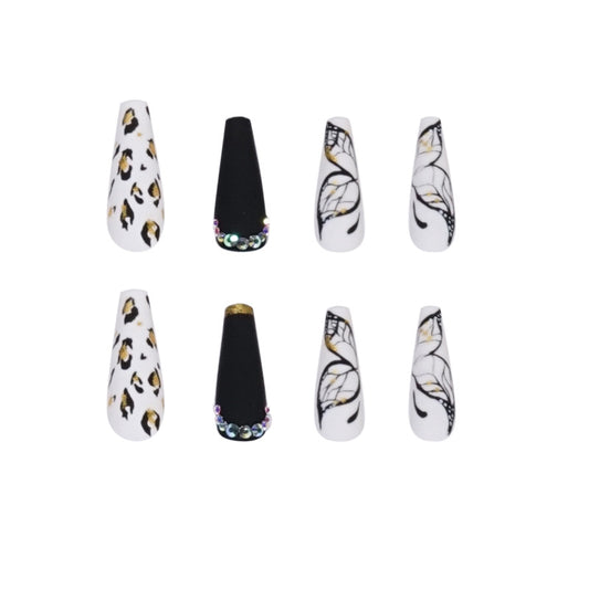 Butterfly Leopard-Print Nail Art Set - 24 Stylish Nail Pieces