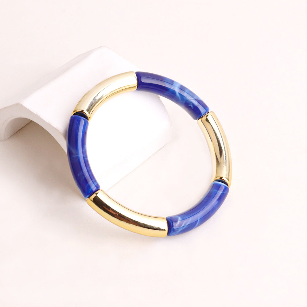 Harajuku Style Double Color Tube Bead Elastic Bracelet