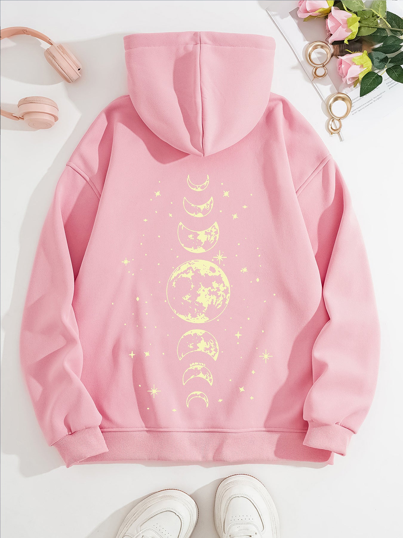 Half Moon and Full Moon Pattern Hoodie