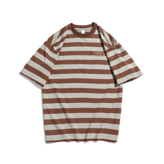 Harajuku Style Embroidered Striped T-Shirt