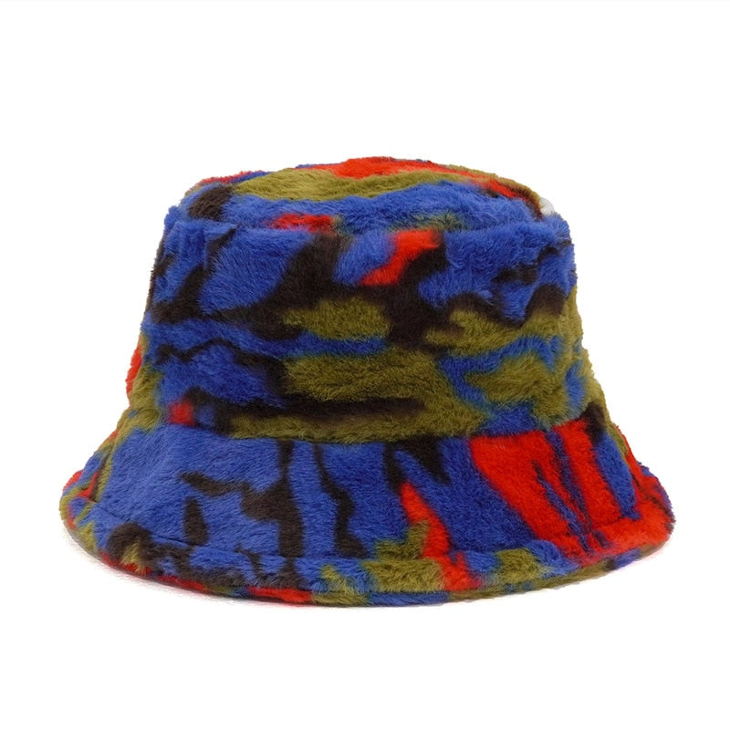 Camouflage Faux Fur Bucket Hat - Warm & Stylish Fisherman Hat