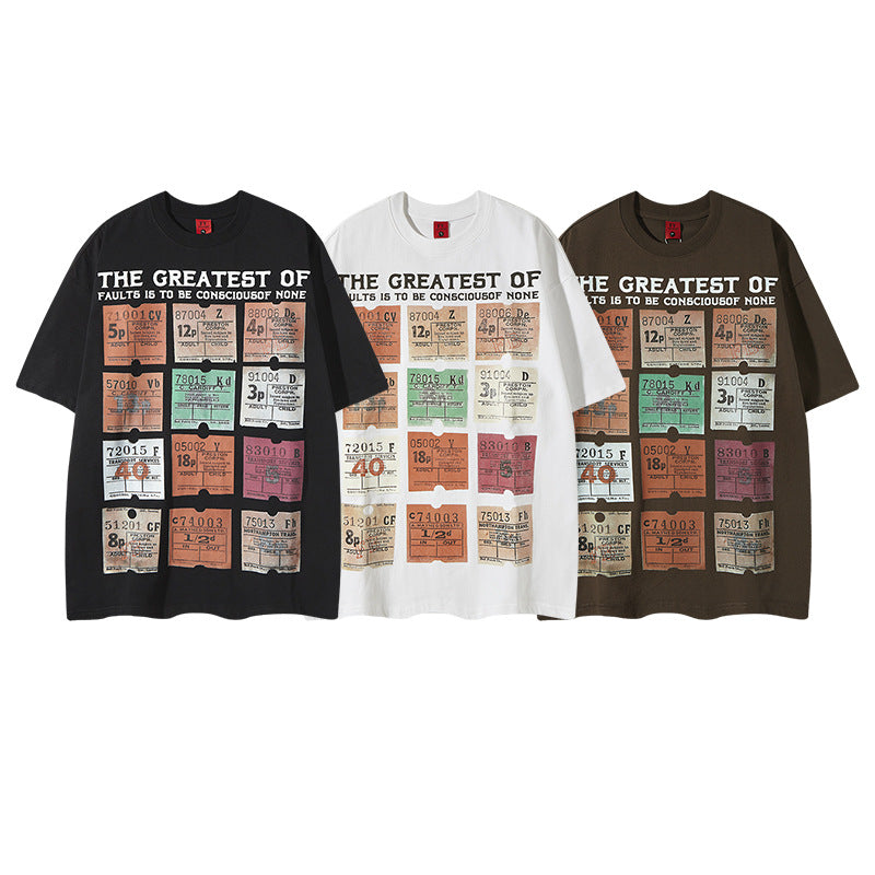 Harajuku Retro Multi-Square Letter Print T-Shirt for Men