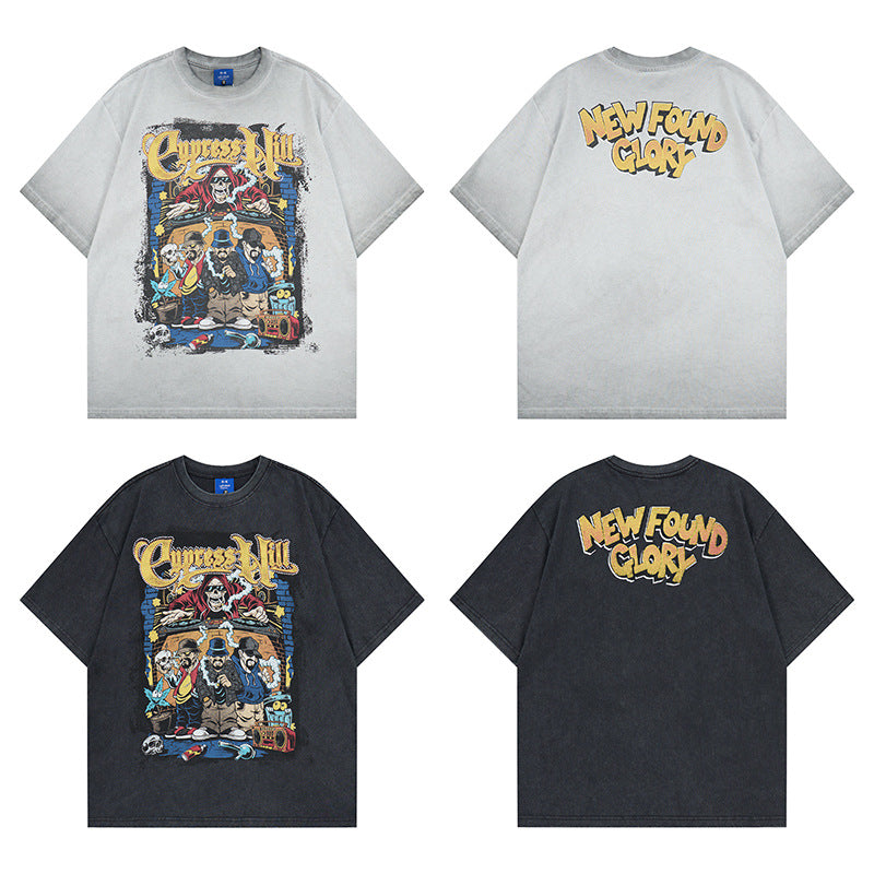 Hardcore Rock Band Short-Sleeved Tee — Harajuku Street Style Cotton Blend